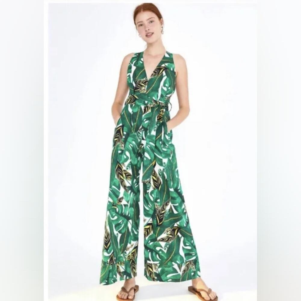 NEW Farm Rio Amazonia floral green wide-leg jumpsuit size medium